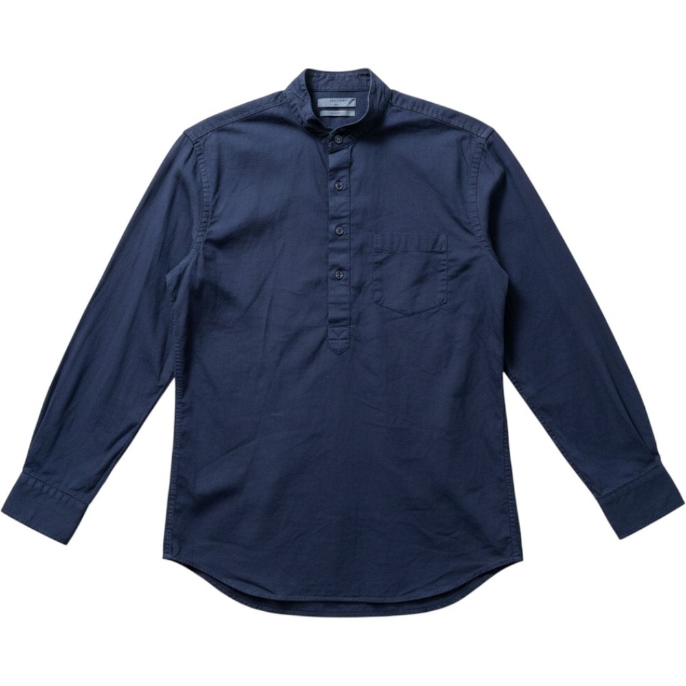 Mango Man Casual Navy Blue Slim Fit Mandarin Collar Popover Shirt Size Small